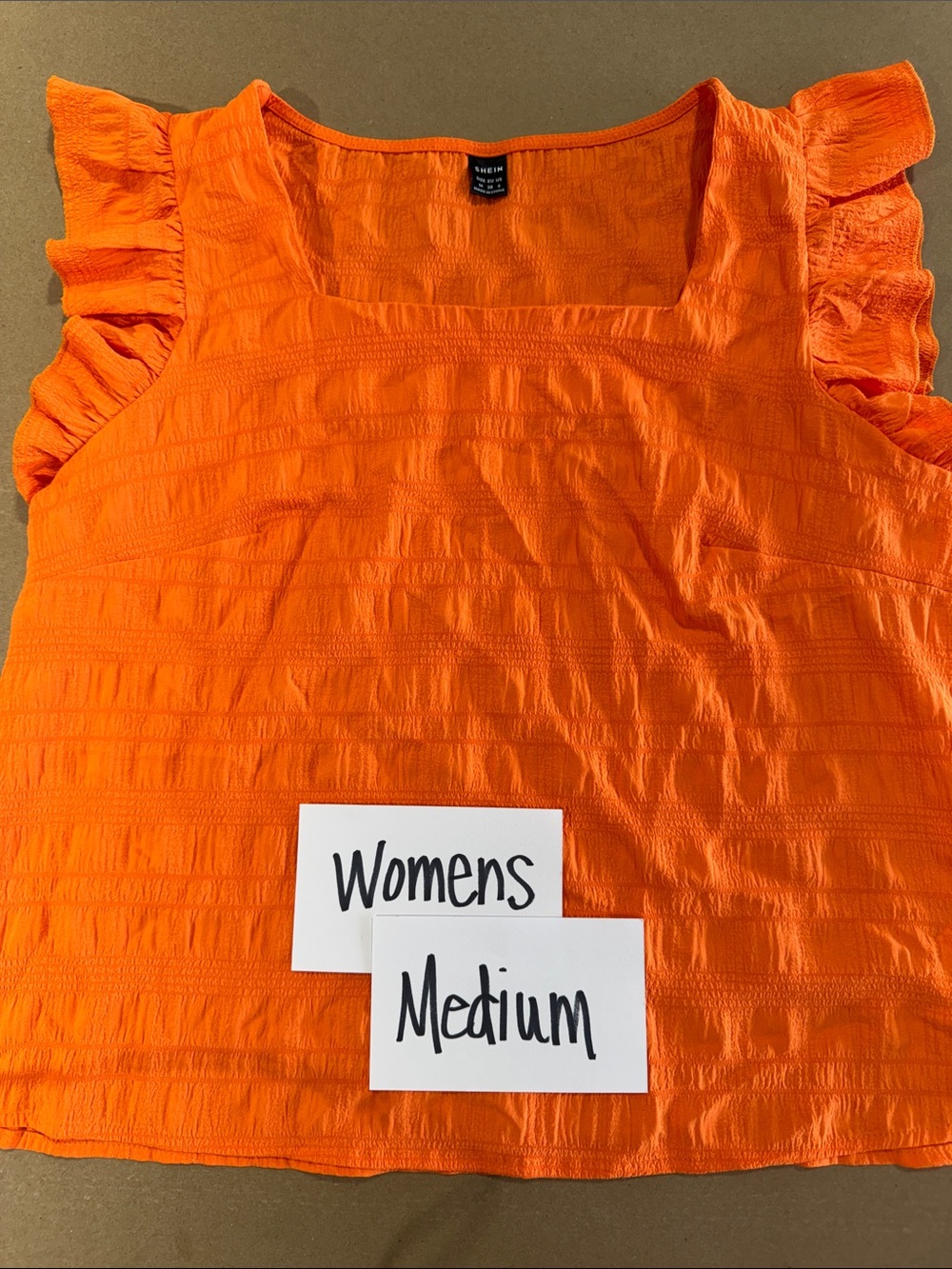 SHEIN Bright Orange Ruffle Sleeve Square Neck Tank
